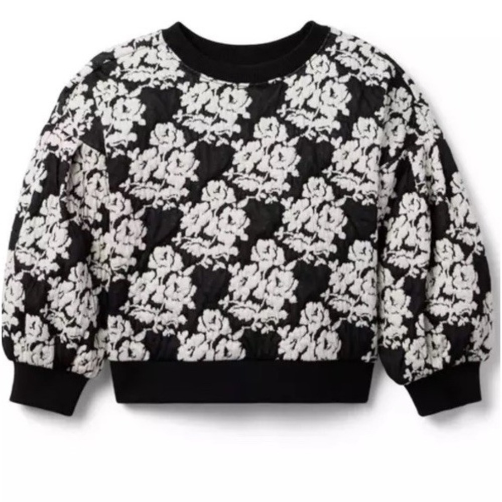 Janie And Jack Girls Sweater Jacquard Size 18-24 Months Black White Floral